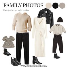 an image of family photos in black and cream outfit combos for fall / winter