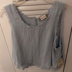 Soft Blue Cropped Tank. Super Cute For Summer Blue Frayed Hem Tops For Summer, Blue Sleeveless Top With Frayed Hem, Sleeveless Blue Top With Frayed Hem, Altars State, Peplum Lace, Boho Style Tops, White Bohemian, Lace Blouse Long Sleeve, Long Sleeve Floral Top