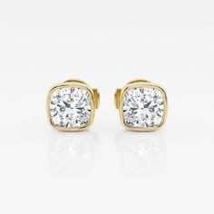 2 ctw Cushion Lab Grown Diamond Bezel Set Solitaire Certified Stud Earrings 14K Yellow Gold, GH, SI1 Solitaire Setting, Diamond Stud Earrings, Diamond Stud, Bezel Diamond, Getting Cozy, Diamond Earrings Studs, Diamond Studs, Bezel Setting, Lab Grown