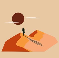 a desert scene with a lone cactus and the sun