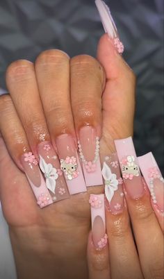 Hello Kitty Acrylic Nails, Hello Kitty Nails Art, Pretty Nail Designs, Pretty Gel Nails