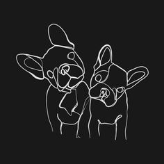 two small dogs standing next to each other in front of a black background with white lines