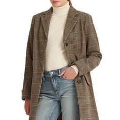 Nwt, Gorgeous Wool Blend Single-Breasted Coat. Timeless Piece! Reefer Coat, Ralph Lauren Plaid, Houndstooth Coat, Longline Coat, Tailored Coat, Single Breasted Coat, Wool Blend Coat, Coat Design, Blazer Outfits