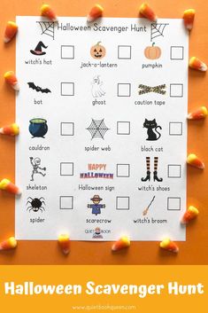 a halloween scavenger hunt with candy on it