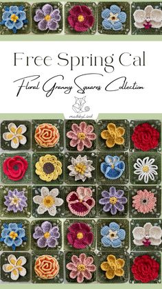 a book cover with crochet flowers and the title free spring cal final granny's collection