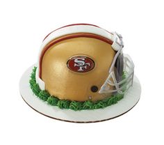 a cake shaped like a football helmet