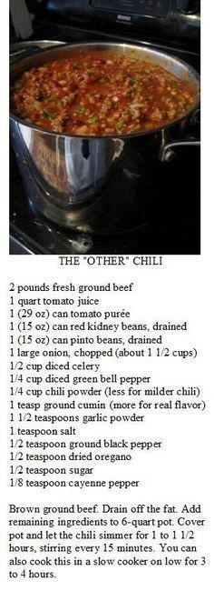 the recipe for chili is shown in an image above it's accompanying information about how to cook