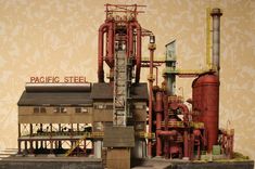 Steel Factory, Steampunk City, Planet Coaster, Industrial Factory, Steel Mill, Factory Building, Industrial Architecture, Ho Trains, Model Train Scenery