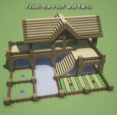 an image of a house made out of lego blocks with the words finish the roof and farm