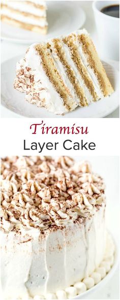 there is a cake with white frosting on it and the words triannu layer cake