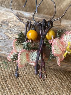 Copper Needle Embroidery Earrings with Jade Gemstone Earpins are handmade and hammered Pins are fire work  I have oxidized with liver of sulphur. I will sent you with nice gift box and Registered Air-Mail Many thanks for visiting my store🧚🧚 Handmade Artsy Flower Earrings, Handmade Whimsical Yellow Earrings, Whimsical Handmade Orange Earrings, Ear Pins, Copper Earrings, Copper Jewelry, Wedding Basket, Earrings Handmade, Jewelry Earrings Dangle