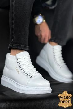 Custom Sneakers With Laces And Round Toe, Urban Style Slip-on Custom Sneakers, Modern Leather Custom Sneakers For Sports, Luxury Men's High-top Sneakers For Casual Sports, Luxury Leather-lined Custom Sneakers For Men, Luxury Men's High-top Sneakers With Cushioned Footbed, Body Improvement, White Fade-resistant Leather Sneakers, Stylish Man