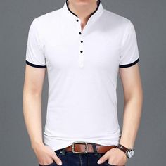 Our Casual Polo Shirt is made from Cotton and Spandex, this is a great everyday wear that is comfortable and breathable. It is slim fit and goes well with most jeans. Choose from our classic polo colors to match your style! Perfect Fit Guarantee You only need to provide us with your height weight and collar size and we will do the measurements to give you the shirt that fits you the most. Before Tailoring a shirt, we will contact you with our measurements and reassure with you. If you are not 10 Tshirt Men, Tee Shirt Homme, Polo Shirt White, Collar Tshirt, Brand Clothing, 2017 Summer, Slim Fit Shorts, Mandarin Collar, Shirt Men