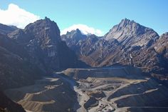 the mountains are covered with sand and gravel