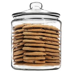 a glass jar filled with lots of cookies