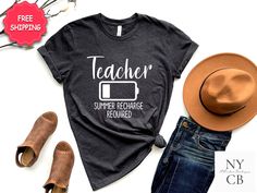 teacher shirt, teacher shirts, teacher tee, teacher tshirt, hello summer shirt, end of school year, schools out shirt, end of year teacher, gift for teacher, last day of school, teacher gifts, teacher summer tee, summer clothing A meaningful gift for your loved one or a special treat just for yourself. Wear your love and keep them close to your heart. This affordable and thoughtful gift will surely be treasured by your loved one. - HOW CAN YOU ORDER? - 1. Select the options that I want from the dropdown menu. 2. Add my order to cart and proceed to checkout. 3. Do not forget to submit my personalization, if applicable. - PROCESSING TIME - We are so excited to offer to you expedited processing on all NYCustomBoutique's orders, which may take anywhere from 1 - 3 business days.  - SHIPPING - P Summer School T-shirt With Funny Text, Casual Summer Tops For Teacher Appreciation, Funny Text T-shirt For School In Summer, Funny Text Tops For Summer School, Funny Text Tops For School In Summer, Funny Teacher Gift, Last Day Of School Shirt, Teacher Summer, Funny Teacher Gifts