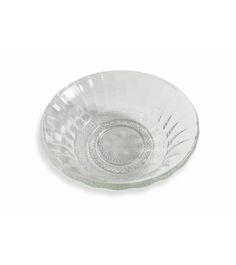 an empty glass bowl on a white background