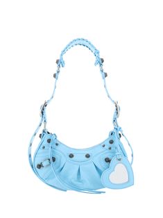 100% Lamb skin Designer Shoulder Bag As Fashion Accessory, Designer Handheld Shoulder Bag, Blue Balenciaga Bag, Pouch With Zipper, Versace Shop, Leather Tag, Balenciaga Shoes, Sneaker Wedge, Blue Outfit