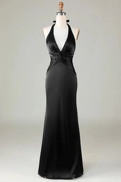 Taupe Sheath Halter Satin Long Bridesmaid Dress – Taooobao Black Bridesmaid Dresses, Black Halter