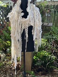 Vintage Scarf X-Long Boa Shabby Hippie Boho Romantic Unique Wrap Lace Handmade  | eBay Boho Winter Outfits Hippie, Recycled Scarves, Ranger Cosplay, Elf Ranger, Boho Winter Outfits, Boho Chic Accessories, Boho Wear, Wearable Art Clothing, Halloween Themed Wedding