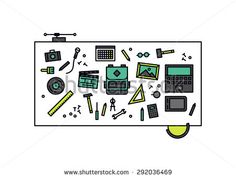 a white background with various items on it