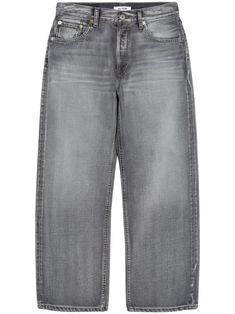 medium grey cotton-lyocell blend denim whiskering effect at the thighs rivet detailing belt loops concealed fly and button fastening classic five pockets cropped leg