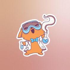 a sticker with a dog wearing goggles and holding a pipe in it's mouth