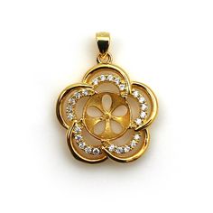 Gold Plated 925 Sterling Silver and CZ Stone Flower Pearl Cup and Peg Fancy Bail Pendant for Half-Drilled Pearls (1 pc) Quantity: 1 piece  Material: gold plated 925 sterling silver, cz stones Measurement: 19mm Peg Size: approx. 0.6mm thick and 5mm long Pearl Cup: 9mm Bail: 3mm hole width These pegs are suitable for round half-drilled beads and they create a drop (for earrings or pendants). They are also suitable for top drilled oval half-drilled pearls.  Bead not included.  Pictures only show th Gold Flower Pendant Jewelry With Prong Setting, Gold Flower Shaped Jewelry With Diamond Accents, Gold Flower-shaped Jewelry With Diamond Accents, Extra Long Necklace, Bridal Pendant, Sterling Silver Anklet, Silver Anklets, Silver Chain Necklace, Cz Stone