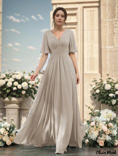 Olivia Mark - Chiffon Evening Dress with Butterfly Sleeves for Bridesmaids, Party Hosts, and Formal Occasions Dress With Butterfly Sleeves, Bridesmaids Party, Long Fitted Dresses, Banquet Dresses, Deep V Neck Dress, Fabric Butterfly, Loose Cardigan, Chiffon Evening Dresses, Home Dress