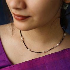 Silver And Pearl Bracelets, Blackbeads Mangalsutra Gold Simple, Black Beads With Pearls, Handmade Mangalsutra Designs, Silver Black Beads Mangalsutra, Pearl Mangalsutra Designs, Black Beaded Jewelry Gold Latest, Black Beads Mangalsutra Design Simple, Blackbeads Mangalsutra Designs