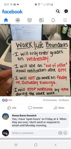 someone is holding up a sign that says work life boundaries