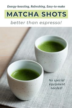 two white cups filled with green matcha tea