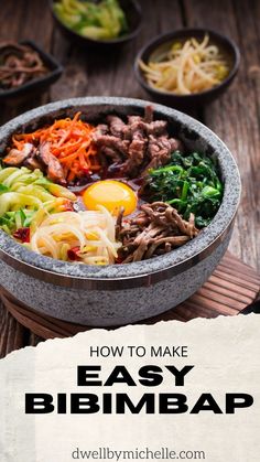 an easy bibimbap recipe in a bowl with chopsticks on the side