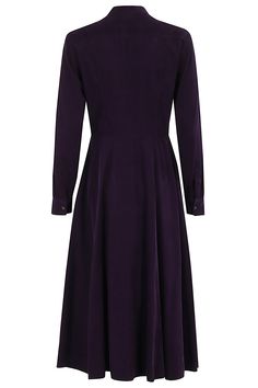 Midi dress - Aspesi - purple color - velvet - mandarin collar - front button closure - two front pockets - wide skirt - below the knee length Purple Formal Dress For Fall, Purple A-line Midi Dress For Fall, Purple Midi Dress For Winter, Purple Knee-length Midi Dress For Formal Occasions, Classic Formal Dresses With Stand Collar, Purple Knee-length Midi Dress For Fall, Elegant Purple Velvet Dress, Formal Stand Collar Dress With Buttons, Formal Dress With Stand Collar And Buttons