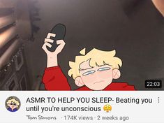 a person holding up a cell phone with the caption asmr to help you sleep beating you until you're unconscious