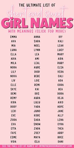 English Names Girls, Preppy Girl Names, Short Girl Names, Girly Girl Names, Preppy Names, Sweet Girl Names, Names Aesthetic, Nama Korea