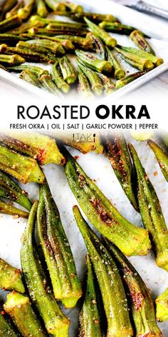 roasted okra on a plate with seasonings