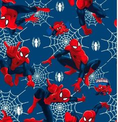 spiderman fabric with webs on blue background