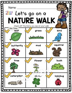 a nature walk game with pictures and words