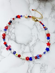 Patriotic Round Beads Necklace As Gift, Patriotic Round Beads Necklace Gift, Red Patriotic Necklace For 4th Of July, Blue Beaded Necklace For 4th Of July, Blue Beaded Necklaces For 4th Of July, Patriotic Blue Beaded Necklace For Gifts, Patriotic Blue Beaded Necklace For Gift, Patriotic Beaded Necklace For Gift, Patriotic Multicolor Necklaces For Gifts