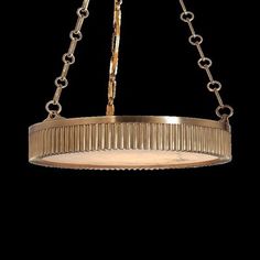 a chandelier hanging from the ceiling with chains on it's sides and two lights in the middle