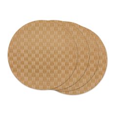 three round coasters made out of wood with checkerboard pattern on the top