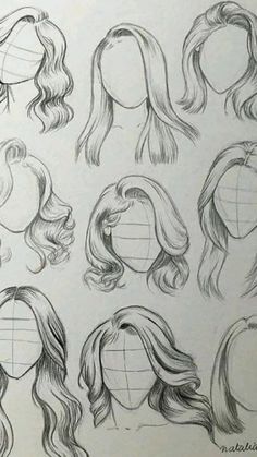 a bunch of drawings of different hair styles