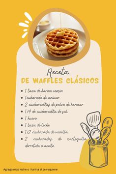 a recipe for waffles is shown on a plate