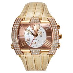 Nekta Watch: Magic Diamond Carats: 2.35 Carats Settings: Pave Diamonds Metal: Rose Gold Gold Leather Strap American Diamond, Diamond Watch, 2 Carat, Gold Leather, Gold Gold, Pave Diamonds, Wrist Watch, Leather Straps, Jewelry Watches