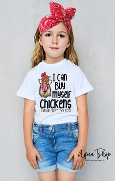 Fit: Unisex True To Size White shirts size: 12/18m, 18/24m, 2t, 3t, 4t, 5t, YS, YM, YL These are made with industrial equipment with high quality products.  Permanent pressed into the fibers of each shirt. No cracking or peeling ever. Girls Football Shirt, Chicken Board, Cricut Clothes, Mama Fashion, Kids Football Shirts, Chicken Ideas, Chicken Shirt, Farmer Shirt, Chicken Shirts