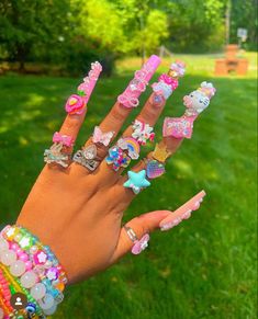 Freaknik Party, Cutesy Nails, Nails With Charms, Charm Nail, Talk To The Hand, Crystal Bead Jewelry