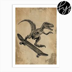 a drawing of a dinosaur riding a skateboard