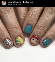 Disney Mermaid Nails, Princess Ariel Nails, Disney Hawaii Nails, Elsa Nails For Kids, Disney Cruise Nails Design, Kids Disney Nails, Disney Gel Nail Designs