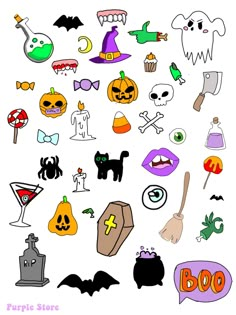 an assortment of halloween stickers on a white background